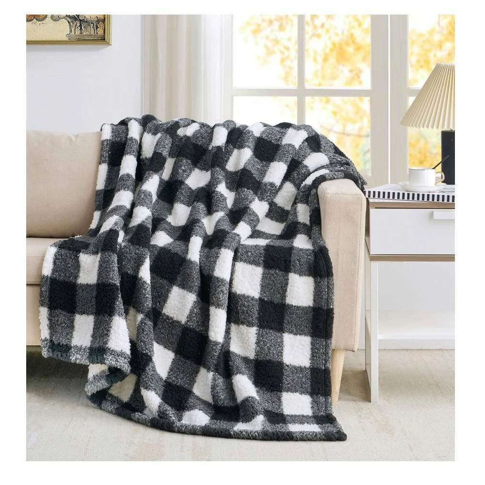 Lincoln Outfitters Black White Buffalo Check Sherpa 50 x 60 Throw - RK-SHERP-CLBF - Blankets & Bedspreads 2 Lincoln Outfitters Black White Buffalo Check Sherpa 50 x 60 Throw - RK-SHERP-CLBF - Blankets & Bedspreads - Image 2