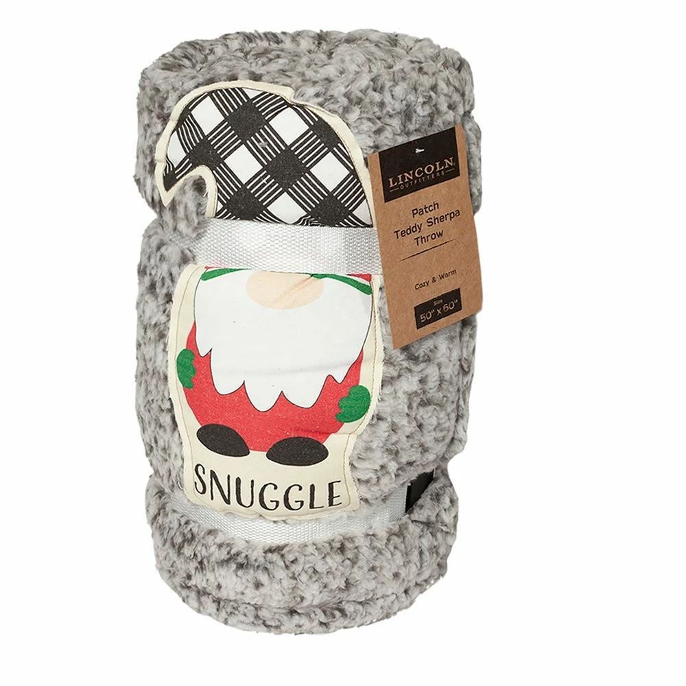 Lincoln Outfitters Holiday Gnome Backprinted Teddy Sherpa 50 x 60 Throw with printed Patch applique - RK-TEDAP-HOL - Blankets & Bedspreads 1 Lincoln Outfitters Holiday Gnome Backprinted Teddy Sherpa 50 x 60 Throw with printed Patch applique - RK-TEDAP-HOL - Blankets & Bedspreads