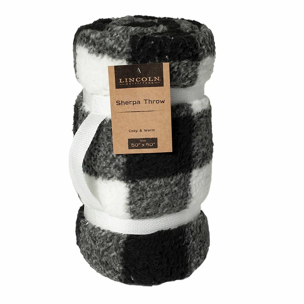 Lincoln Outfitters Black White Buffalo Check Sherpa 50 x 60 Throw - RK-SHERP-CLBF - Blankets & Bedspreads 1 Lincoln Outfitters Black White Buffalo Check Sherpa 50 x 60 Throw - RK-SHERP-CLBF - Blankets & Bedspreads
