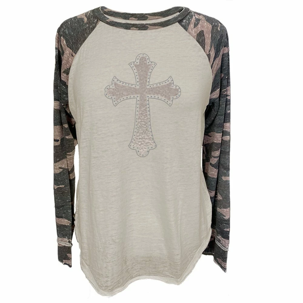 Lincoln Outfitters Ladies Long Sleeve Raglan Fashion Cross T-Shirt Camo - LO-LFR-08 - Long Sleeve Shirts Women's 1 Lincoln Outfitters Ladies Long Sleeve Raglan Fashion Cross T-Shirt Camo - LO-LFR-08 - Long Sleeve Shirts Women's