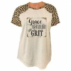 Lincoln Outfitters Ladies Short Sleeve Leopard Print Western Raglan Fashion T-Shirt - LO-LF18 - T-Shirts